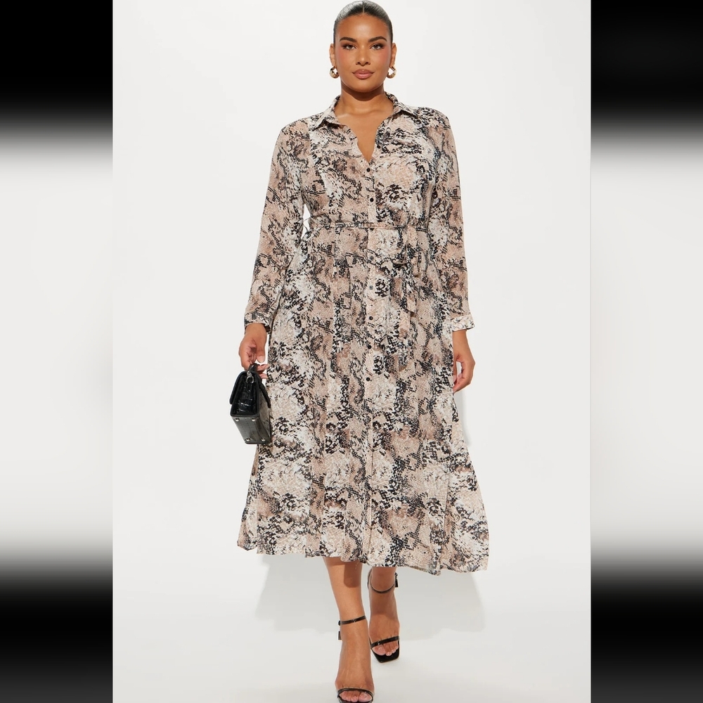 Elegant Snake Print Midi Dress